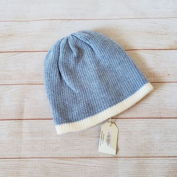 Hat Attack Reversible Tipped Beanie Knitted Denim Blue Cream Two Hats in One main image 7